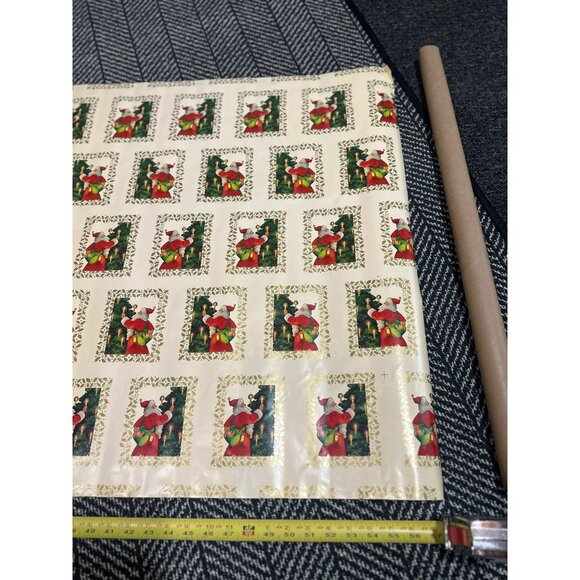 VTG Santa Claus Christmas Wrapping Paper Roll Holiday Gift Red White Green Retro - Picture 2 of 4